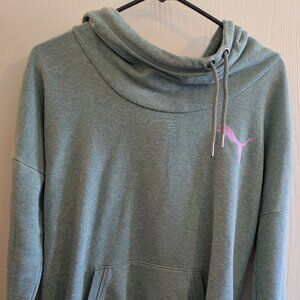 PUMA Heather Green Cowl Neck Pullover Pocket Sweatshirt Size Small